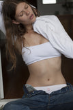 Bianca wears Marieyat bralette, Par Femme briefs, vintage Levi's